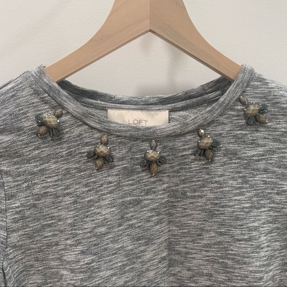 Ann Taylor LOFT Jeweled Neckline Embellished Short Sleeve Top - Picture 3 of 6